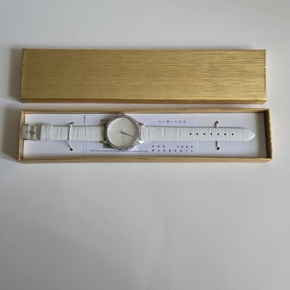 Elegant White Watch with Gold Box